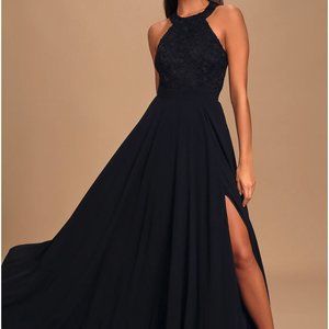 Lulu's Picture Perfect Black Lace Maxi Dress